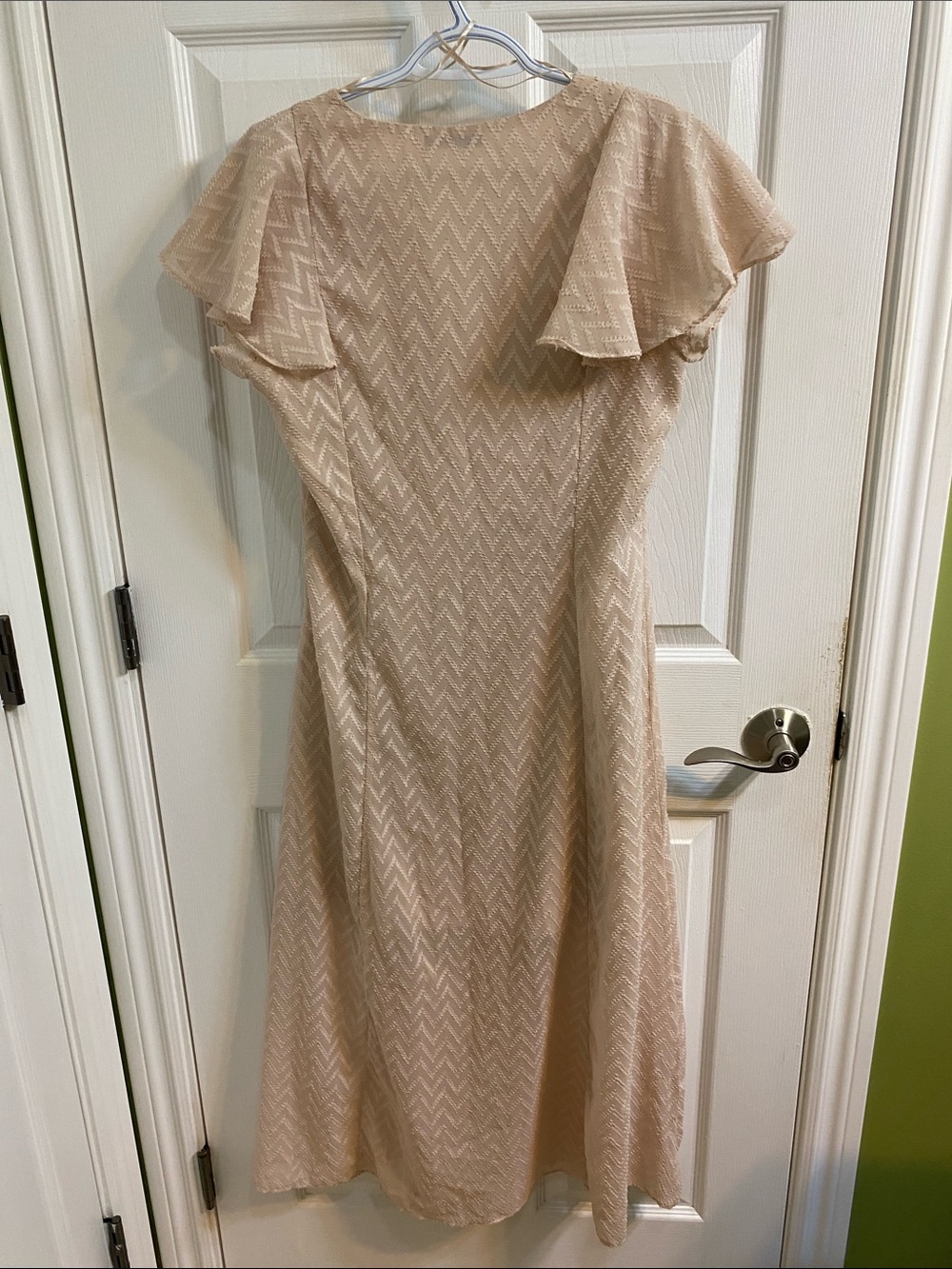 Dex Chevron Princess Flutter Sleeves Light Pink Elegant Button Maxi Dress Medium - Picture 8 of 9